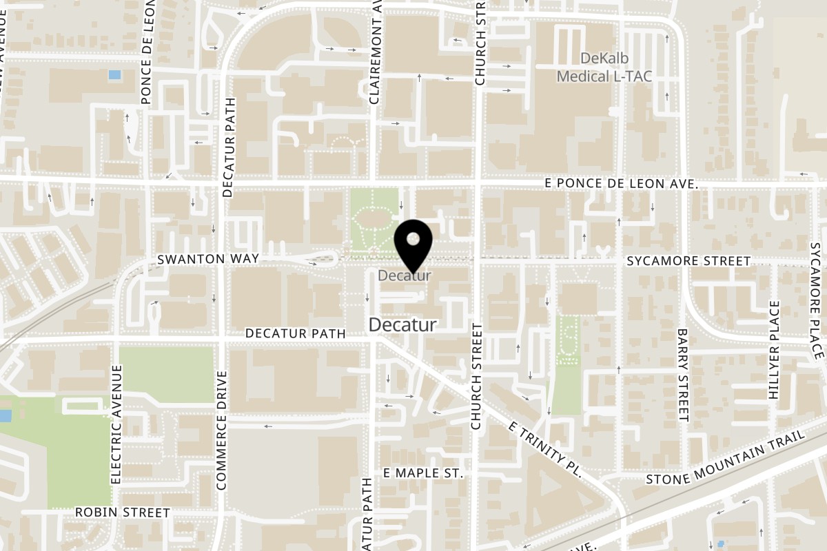Map showing the location of Siam Thai Restaurant on 123 Sycamore St in Decatur